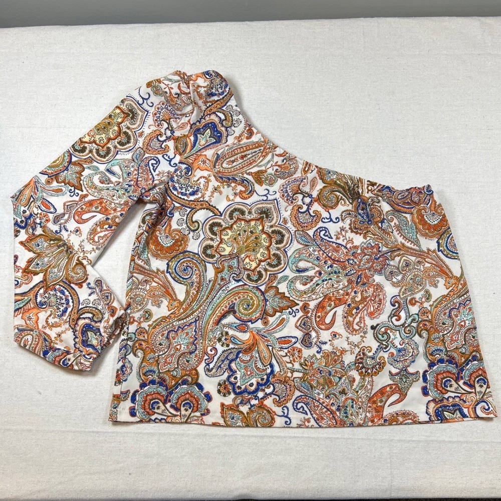 SHEIN Womens One Shoulder Paisley Print Blouse‎ Multicolor Long Sleeve Large